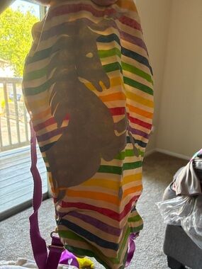 Rainbow Striped Backpack with Elephant Graphic